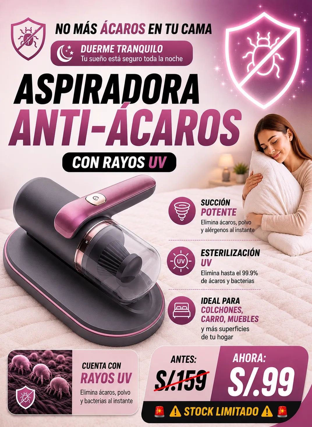 ASPIRADORA ANTI-ACAROS CON RAYOS UV